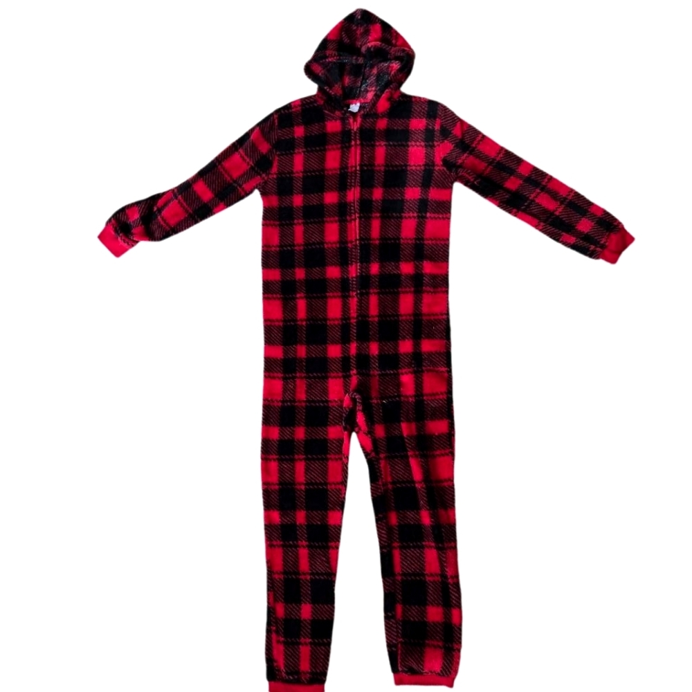 ✨️ Buffalo Plaid Hooded One Piece Pajamas Women's Size Medium